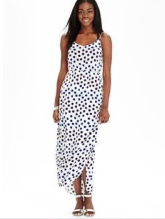 Old Navy Dresses & Skirts - Old Navy White Maxi Dress Watercolor Style Blue Polka Dots Flowy Women XS